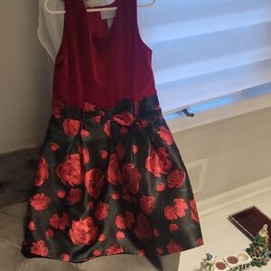 Elegant Red and Black Floral Kids Dress